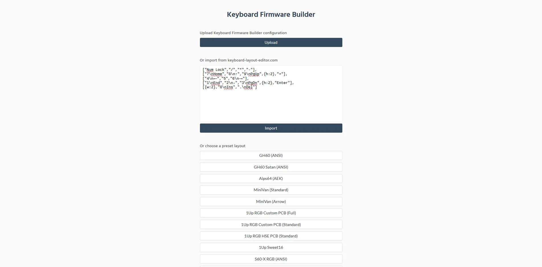 ▲ 在 Keyboard Firmware Builder 貼上 KLE 的 Raw data