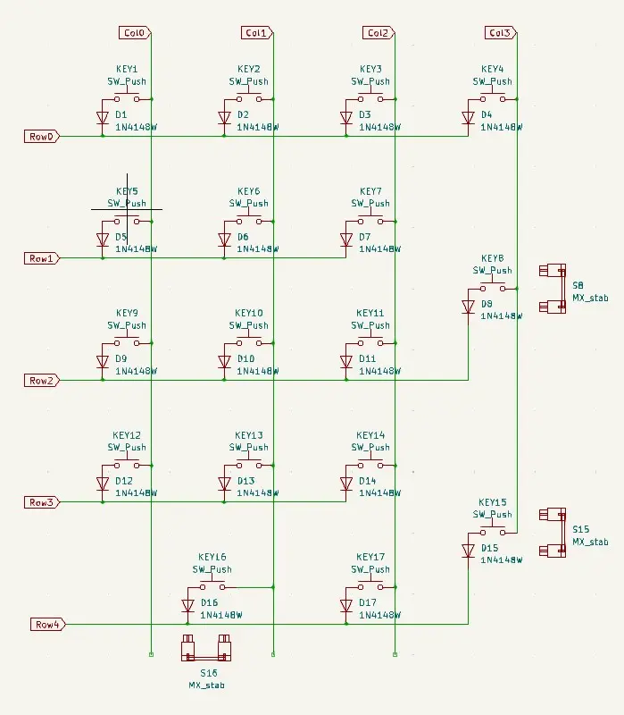 編輯完成的鍵矩陣 Schematic