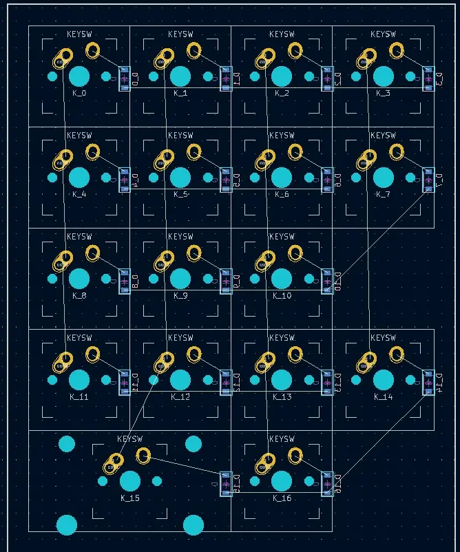 自動生成的 PCB 設計,已經擺好按鍵位置