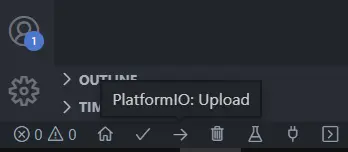 ▲ PIO 的 Build 與 Upload 按鈕在 VS Code 的左下。
